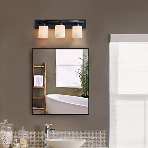 ANJIADENGSHI Bathroom Vanity Light, Modern Black Bathroom Light Fixtures Over Mirror, Wall Sconce Light with with White Glass Shade, 2-Light Bathroom Wall Lamp