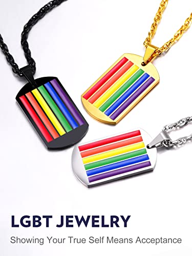 Bandmax Black Rainbow Stripes Necklace for Men Women Personalized Text Engraved Double Tag Pendant with Rainbow Flag Stripes Custom Gay Necklace for Him Her