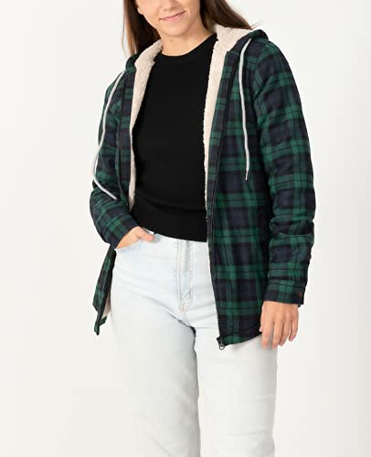 Womens Hooded Flannel Shacket Jacket Zip Up Oversized Plaid Flannel Shirt Women Flannel Hoodie Fall Flannels Red Blue S