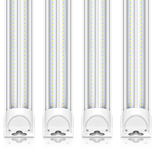 Barrina 8FT LED Shop Light, 100W 15000LM 5000K, Clear Cover Linkable LED Tube Lights, V Shape Integrated T8 LED Lighting, LED Light Fixtures for Garage, Warehouse, Workshop, ETL Listed, 4 Pack