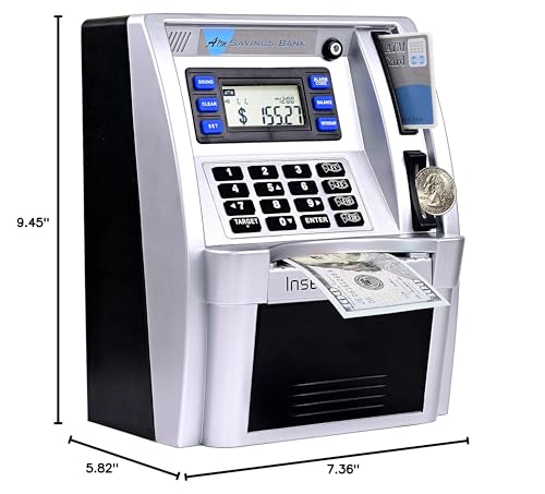 2024 Upgraded ATM Piggy Bank for Real Money for Kids Adults,Toy Money Bank with Card,Password,Coin Recognition,Bill Feeder,Balance Calculator,Electronic Money Safe Coin Box,Hot Gift for Boys Girls