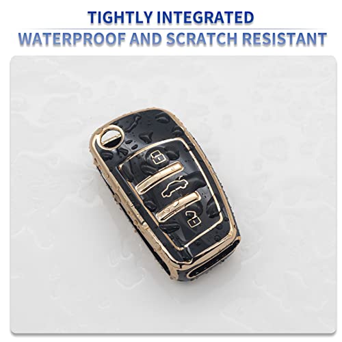 SK CUSTOM Black TPU Gold Edge Smart Key Fob Case Protective Cover Compatible with Audi A1 A3 A4 A5 A6 A8 Q3 Q5 Q7 R8 RS4 S3 S4 S5 S6 S8 TT 3 Button Keyless Car Remote Accessory