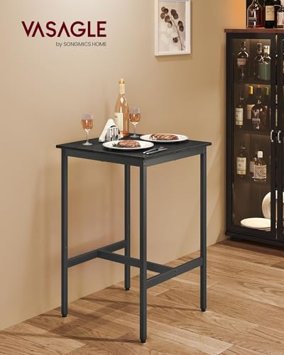 VASAGLE Bar Table, Small Kitchen Dining Table, High Top Pub Table, Height Cocktail Table for Living Room Party, Sturdy Metal Frame, 23.6 x 23.6 x 36.2 Inches for Narrow Spaces, Ebony Black and Black