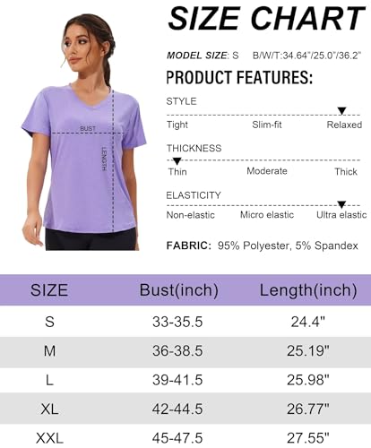 6 Pack Workout Shirts for Women Short Sleeve V-Neck Athletic Yoga Running Tops Moisture Wicking Quick Dry T-Shirt for Casual-S