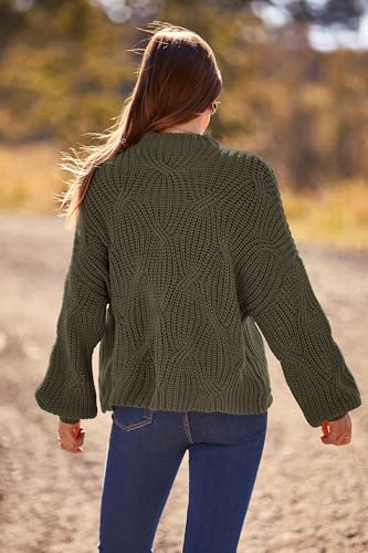 PRETTYGARDEN Women's Fall Oversized Pullover Sweaters Casual Crewneck Long Sleeve Chunky Cable Knit Blouse Top (Army Green,Small)