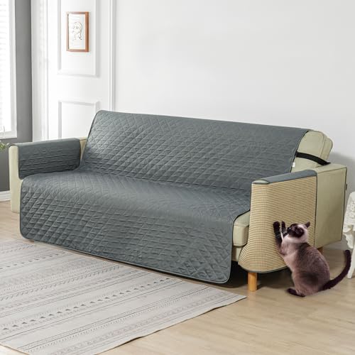 CZL Couch Cover with Cat Scratch Couch Protector Water Resistant Pet Couch Covers for Sofa Furniture with Elastic Straps Couch Protector for Dogs Washable (1 Set,Left Hand Cat Scratch)