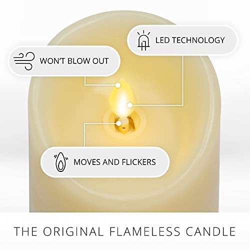 Luminara Moving Flame Pillar Flameless LED Candle, Scalloped Edge, Real Wax, Unscented - Ivory