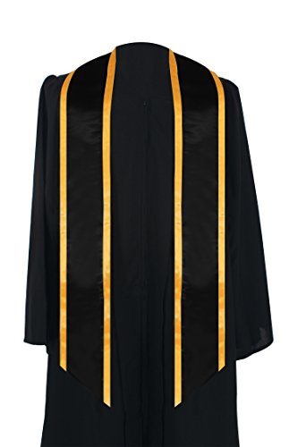 GraduationMall Plain Graduation Honor Stole Angled End Black With Gold Trim Unisex Adult 72" Long