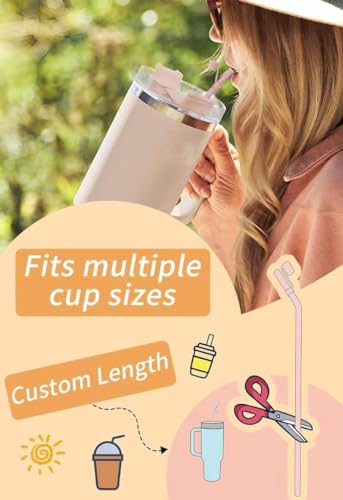 Doboli Replacement 13 inch Long Silicone Straw With Straw Cover,Compatible with Stanley 40 oz 30 oz Cup Tumbler, 6 Pack Reusable Bent Straw with Cleaning Brush,for Stanley Tumbler Accessorie