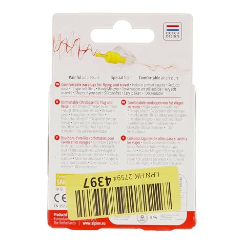 Alpine FlyFit - Earplugs for Pressure Relief & Preventing Ear Pain While Flying - Airplane Travel Essentials - Comfortable Reusable Hypoallergenic Earplugs with Ultra Soft Filter