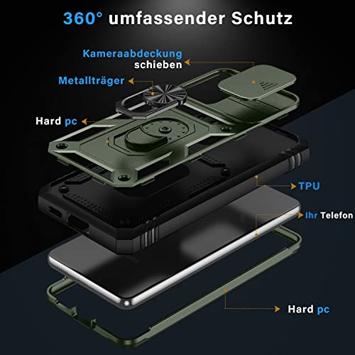 PASNEW for Samsung Galaxy Note 20 Ultra 5G Phone Case,Camera Lens Cover Military Heavy Duty Full Body Shockproof Hard Shell Magnetic Metal Kickstand Protective Cases Note20 Ultra,Army Green