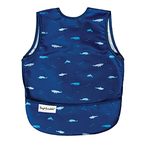 Tiny Twinkle Mess Proof Baby Bib - Waterproof Baby Apron - Machine Washable - PVC, BPA, & Phthalate Free - Great Travel Bib for Baby Eating - Baby Food Bibs (Ocean Life, Small 6-24 Months)