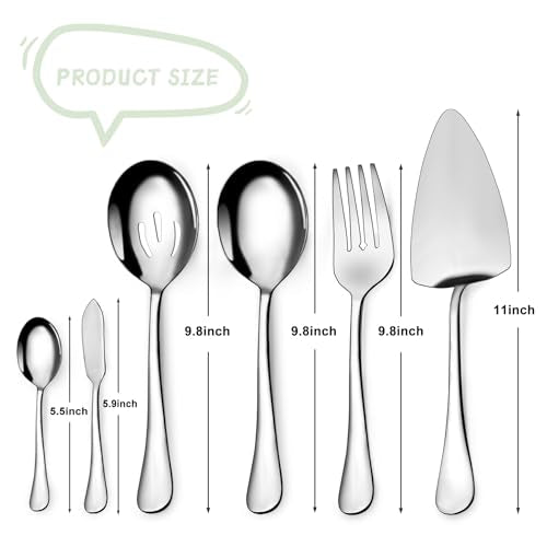 Serving Utensil Set,6piece Serving Utensil Setwith Serving Spoons，Serving Forks，Serving Tongs Soup Ladle and Pie Server Buffet Catering Serving Utensils,Dishwasher Safe (5.5-11Inch-Serving Set-6pcs)