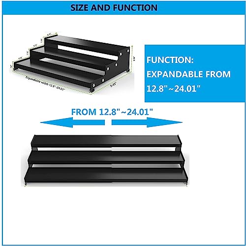 Wobmmi Expandable Spice Rack organizer with 3-Tier step shelf for cabinet,seasoning rack organizer.Great for Kitchen countertop shelves,Pantry and more (1pack/Black)