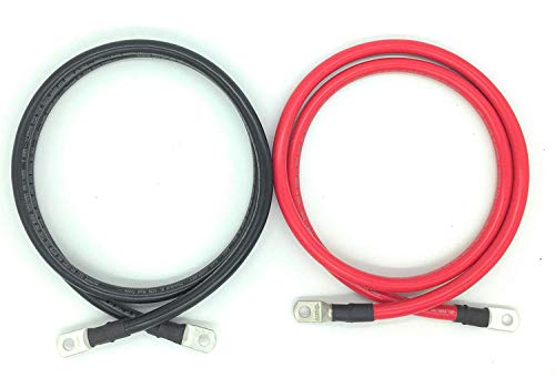END GAME 2 AWG Gauge Marine Grade Battery Cables, Made in USA, Fully Assembled with Heavy Duty Tinned Lugs, 1ft-15ft Lengths Available (Single Black, 12ft - 3/8” Lugs)
