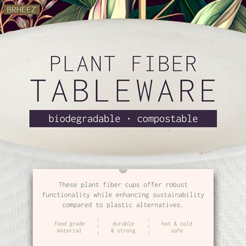 brheez 2 oz - Pack of 100 Disposable Bagasse Fiber Souffle Cups , 100% Natural Biodegradable & Compostable Perfect for Condiments Small Portion & Samples , Eco Friendly Paper Alternative - White