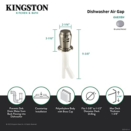 Kingston Brass KA831BN Trimscape Dishwasher Air Gap, Brushed Nickel