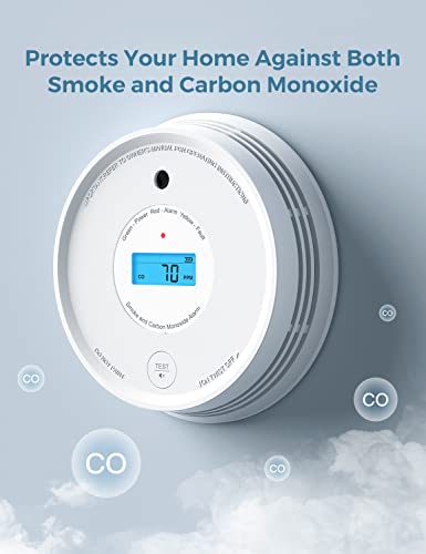 AEGISLINK Smoke Carbon Monoxide Detector, Interlinked Combination Smoke CO Alarm, Battery Powered, Wireless Interconnected, Digital Display, SC-RF220, 6-Pack