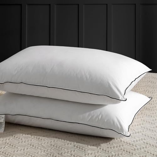 APSMILE Medium Firm Feather Down Pillows Standard Size Pack of 1, Luxury Goose Feather Pillow for Sleeping, 600TC/DM Organic Cotton Cover Hotel Collection Bed Pillows (White, 20"x26")