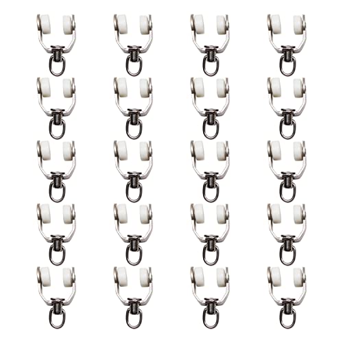 Yinpecly 20Pcs Curtain Track Rollers Stainless Steel Frame Twin Wheeled Carriers Drapery Rail Sliding Glider for Windows Shower Curtain Tracks 0.43" Dia