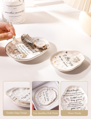AISBUGUR Jewelry Dish Set of 2, Large Jewelry Tray for More Jewelry Ring Dish Jewelry Bowl with Beautiful Package and Greeting Card Perfect for Birthday Gifts for Women(Daughter)