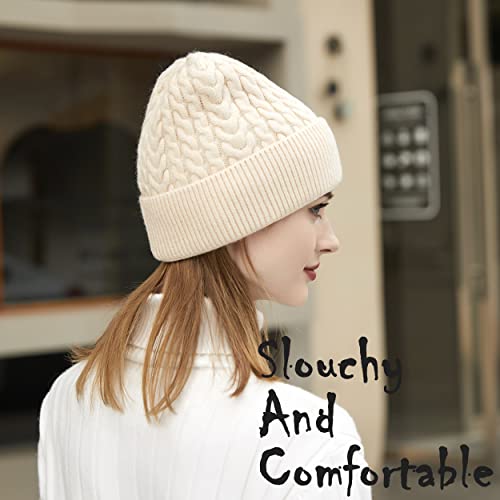 HiRui Knit Beanie Hats for Men Women Winter Hats Skull Caps Warm Classic Slouchy (Beige White)