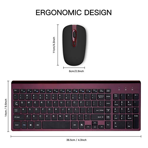 cimetech EasyTyping KF10 Wireless Keyboard and Mouse Combo, [Silent Scissor Switch Keys][Labor-Saving Keys] Ultra Slim Wireless Computer Keyboard and Mouse, Easy Setup for PC/Laptop/Windows - Wine Red