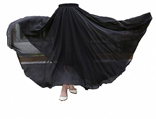 Afibi Womens Chiffon Retro Long Maxi Skirt Beach Ankle Length Skirt (Medium, Navy White)