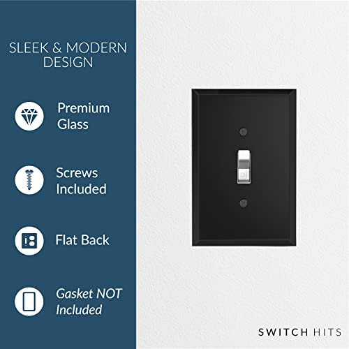 Switch Hits Black Glass Mirror Double Light Switch Cover Plate | 2 Toggle | 5.25" x 5.25" | Professional Quality Glass Mirror Switch Wall Plate Covers For All Configurations