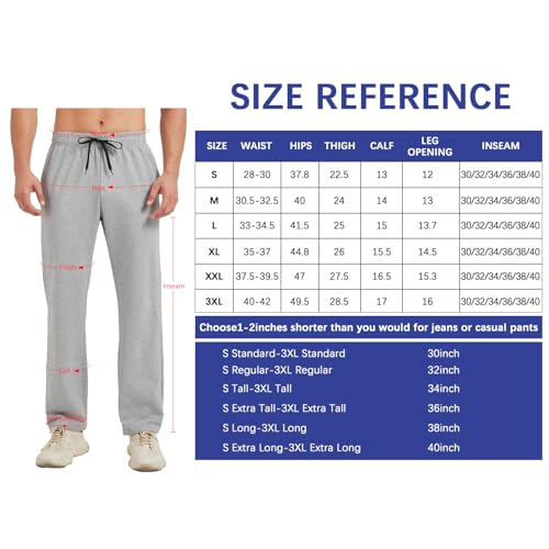 Idtswch 34 Inseam Mens Tall Sweatpants Open Bottom Joggers Casual Loose Fit Athletic Yoga Pants with Pockets Light Gray