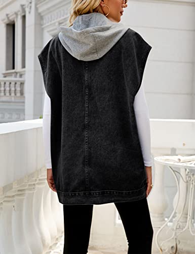 Zontroldy Denim Jean Vest for Women Oversized Sleeveless Button Down Denim Jean Vest Waistcoat Shacket Jacket with Hooded(0170-02Khaki-S)