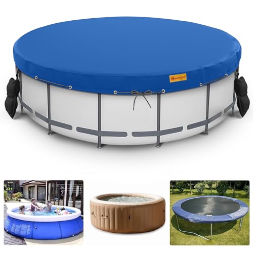 HIGHTQURO 21Ft Round Pool Cover, Inground Pool Covers for Above Ground Pools, Swimming Pool Cover Protector with Tie-Down Ropes & 5 Sandbags Increase Stability, Waterproof Dustproof Hot Tub Cover