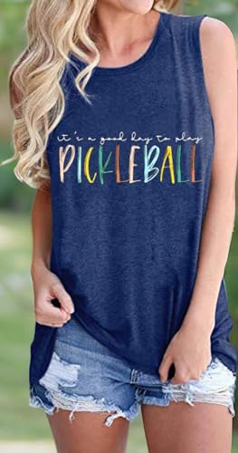 RMTXCD Women It’s a Good Day to Play Pickleball Tank Top Cute Pickleball Lover Vest Shirt Summer Casual Sport Sleeveless Top Blue