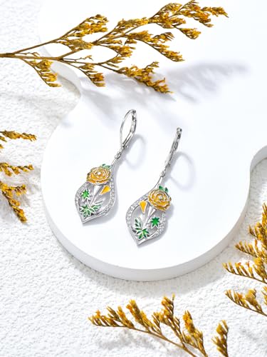 SILBAZ January Birth Flower Earrings Carnation Dangle Drop Earrings Month Flower Jewelry Birthday Gifts for Women