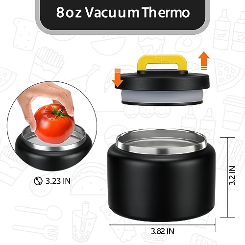 MAISON HUIS 8oz Soup Thermo Wide Mouth Vacuum Insulated Thermo Food Jar, Leak Proof Stainless Steel Food Thermo for Hot&Cold Food Kids Food Lunch Soup Container for School Travel（Black）