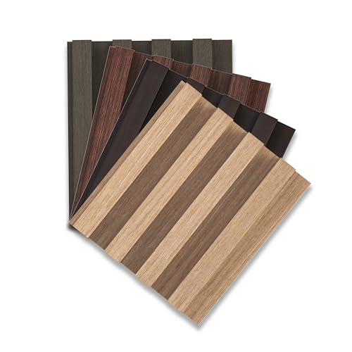 POHARE WPC Slat Wall Panels, 8 Pack Accent Slat Wood Slats for Wall and Ceilings, Acoustic Panels for Interior Wall Modern Décor, Black Brown, 95 x 6 in