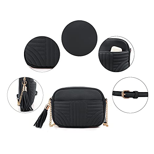 EVVE Quilted Crossbody Bags for Women - Stylish Camera Bag with Tassel - Lightweight Medium Size Shoulder Purse | Sand