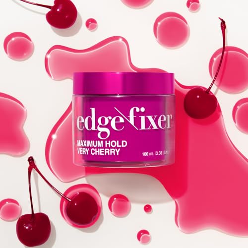 KISS COLORS & CARE Maximum Hold Edge Fixer, Non-Greasy Gel Formula Infused With Biotin B7, 24 Hour Hold, ‘Very Cherry’ Scented, 3.38 Fl. Oz. (100 ml)