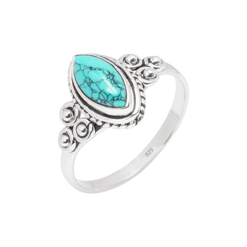 Turquoise Stone Ring, 925 Sterling Silver Ring For Women Girls, Statement Promise Ring, Natural Gemstone Ring, Handmade Ring Christmas Gifts For Her, Ring Size US 5