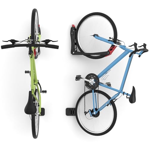 WALMANN BIKEPAL No Lifting Wall Mount Swivel Bike Rack, Vertical Bike Wall Hangers for Garage Space Saving Home Bike Storage Solution (2 Pack)