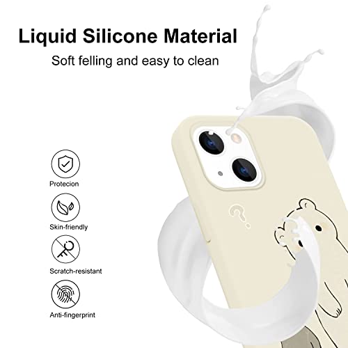 QISHANG Cute Bear Penguin White Liquid Silicone Case Compatible with iPhone 13,Soft Shockproof Protection Cover with Soft Microfiber Lining Kawaii Unique Funny Animal Designed for iPhone 13 Case Girls