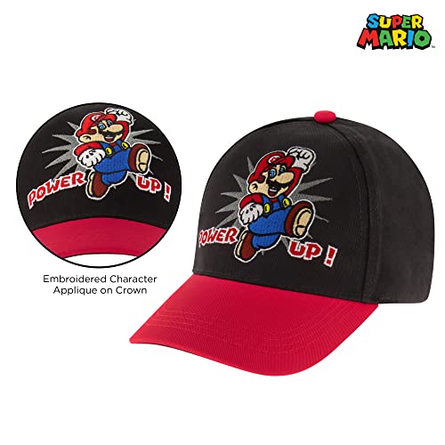 Nintendo Boys Baseball Cap, Super Mario Adjustable Kids Hat for Ages 4-7 Black/Red