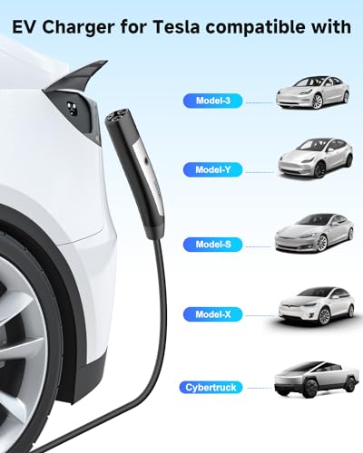 Level 1/2 EV Charger for Tesla, 16A Electric Car Mobile Charger for Tesla 25ft Cable with 240V NEMA 6-20 Plug, 120V NEMA 5-15 Adapter, NACS Connector, Home Portable Wall Charger for Tesla ModelY/3/S/X