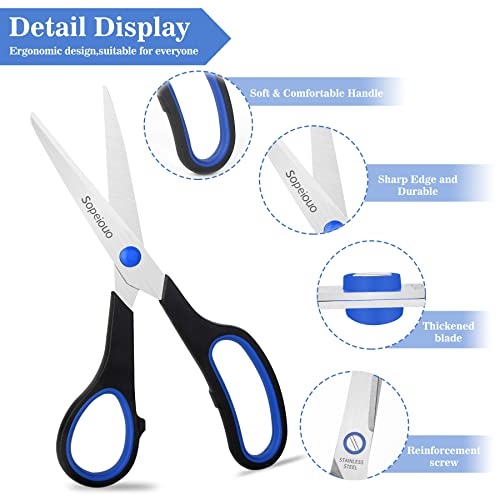 Scissors Set of 6-Pack, 8" Scissors All Purpose Comfort-Grip Handles Sharp Scissors for Office Home School Craft Sewing Fabric Supplies, High/Middle School Student Teacher Scissor (6 pack Pastel)