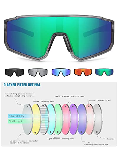 Pro Acme Polarized Sports Sunglasses for Men Women，UV Protection Lens Glasses For Baseball Fishing Cycling Running Driving Outdoor Sports（Black/Silver Mirror）