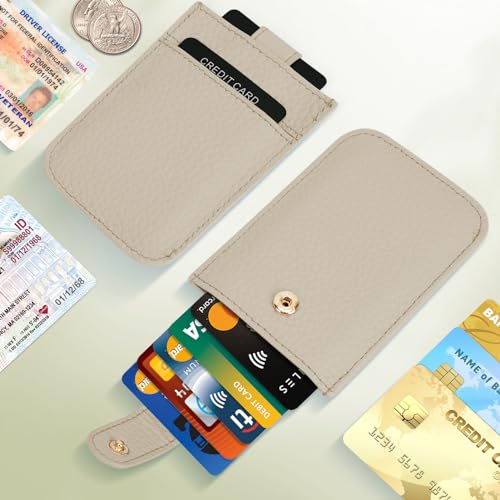 Unaone Slim Minimalist Wallet - Pull-Out Card Organizer, Soft Leather Card Case Rfid Blocking Wallet Credit Card Holder, Front Pocket Wallet for Women Men (Beige)