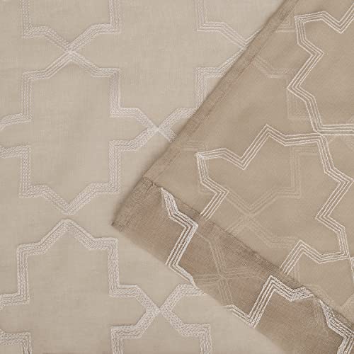 Superior Quatrefoil Embroidered Curtains, Window Accents, Perfect for Family Room or Bedroom, Classic, Modern, Traditional with Rod Pockets or Grommets, Curtain Set of 2 Panels, 52" X 63", Beige