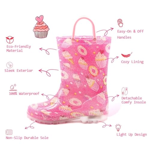 EUXTERPA Toddler-Kids Waterproof Light Up Rain Boots with Handles for Boys Little Kid size 11 Spaceship