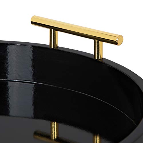 Kate and Laurel Lipton Modern Round Tray, 15.5" Diameter, Black and Gold, Decorative Accent Tray for Storage and Display