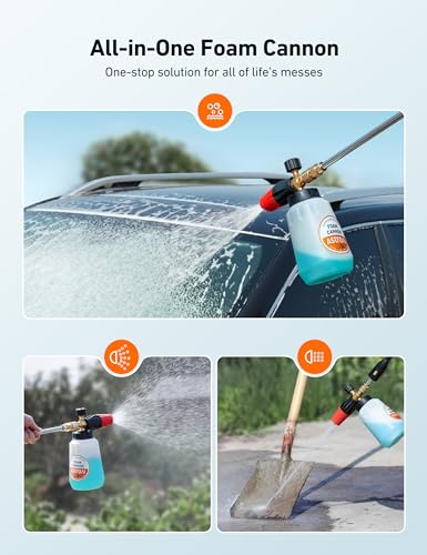 AstroAI Foam Cannon, Heavy Duty Car Foam Blaster Wide Neck Adjustable Snow Foam Lance and Thick Foam for Pressure Washer with 1/4" Quick Connector,1L Bottle & 5 Nozzles